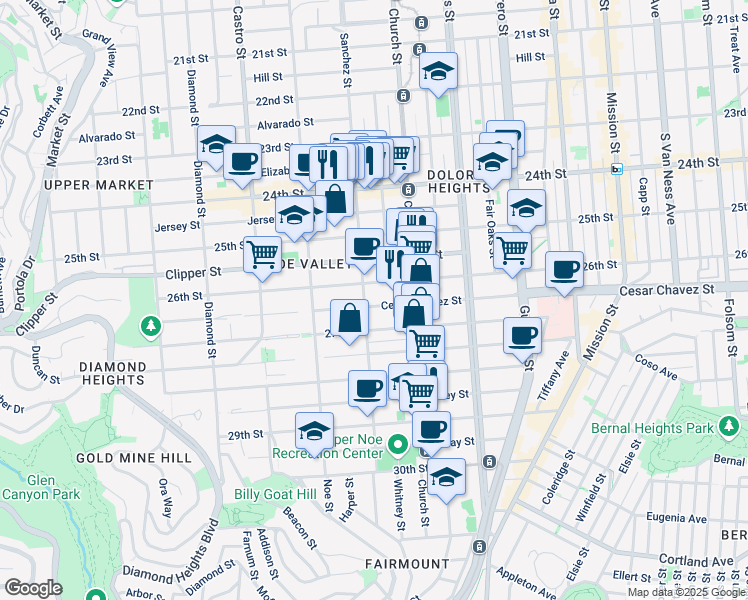 map of restaurants, bars, coffee shops, grocery stores, and more near in San Francisco