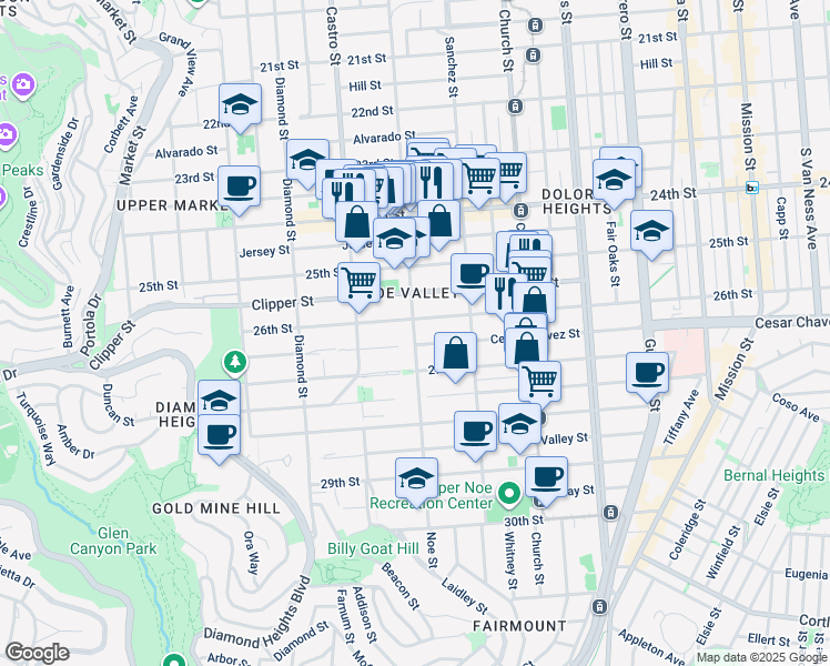 map of restaurants, bars, coffee shops, grocery stores, and more near in San Francisco