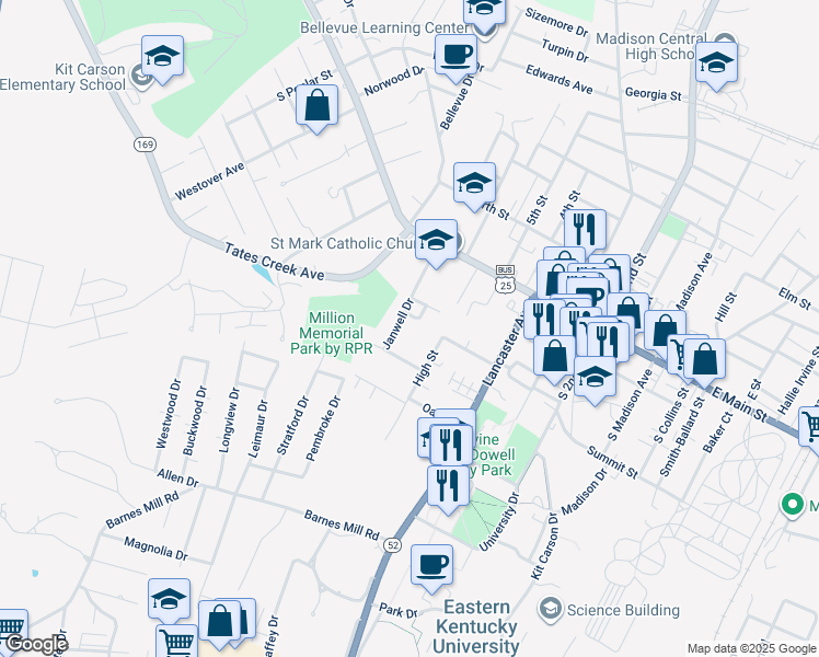 map of restaurants, bars, coffee shops, grocery stores, and more near 102 Janwell Drive in Richmond