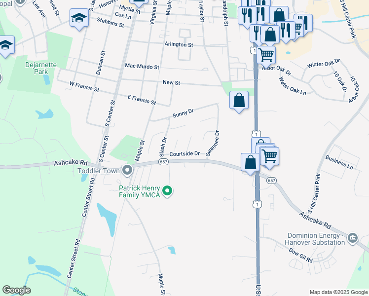 map of restaurants, bars, coffee shops, grocery stores, and more near 4 Cottontree Court in Ashland