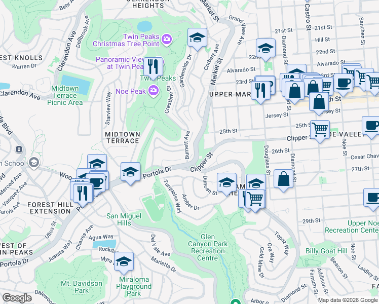 map of restaurants, bars, coffee shops, grocery stores, and more near in San Francisco