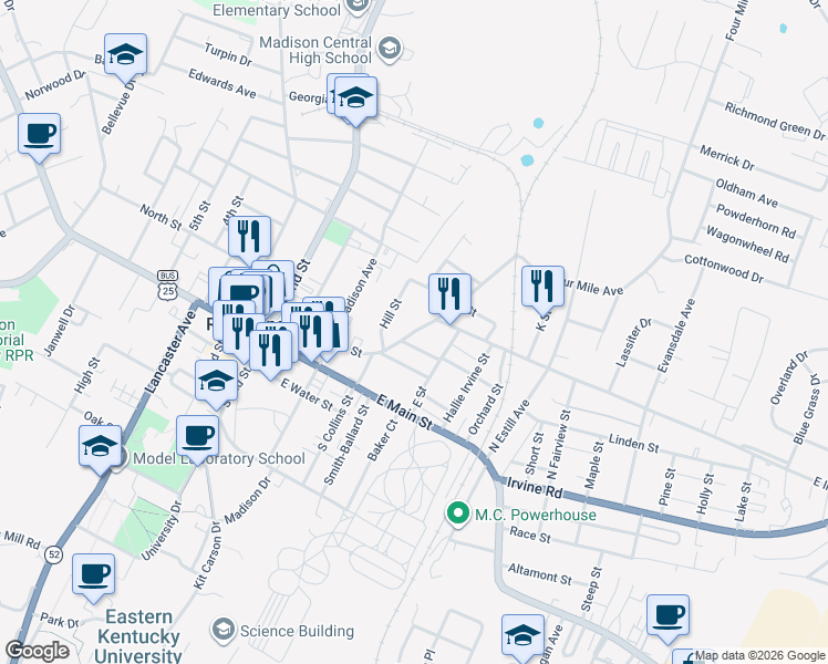 map of restaurants, bars, coffee shops, grocery stores, and more near 328 East Irvine Street in Richmond