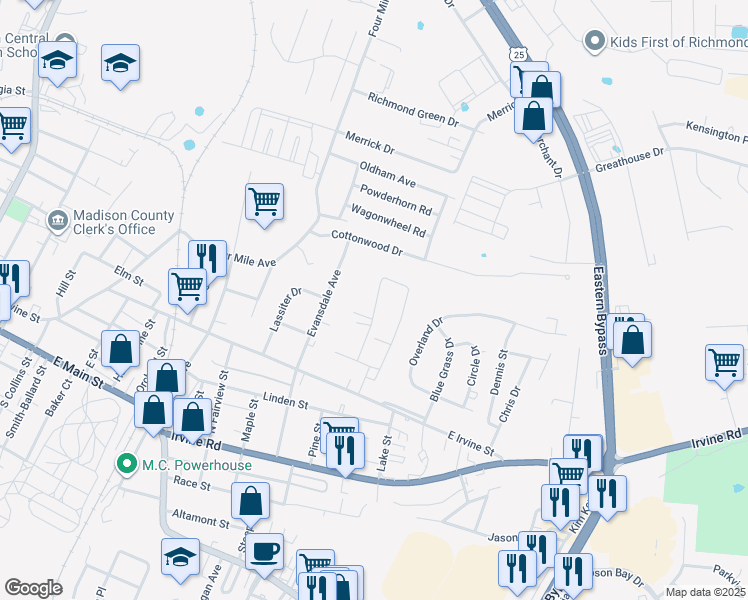 map of restaurants, bars, coffee shops, grocery stores, and more near 319 Douglas Court in Richmond