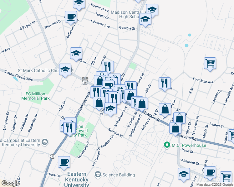 map of restaurants, bars, coffee shops, grocery stores, and more near 101 West Main Street in Richmond