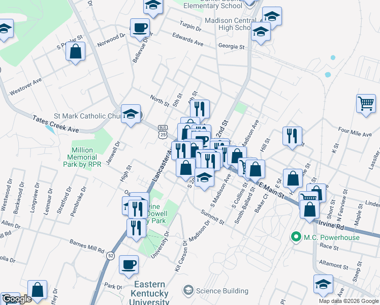 map of restaurants, bars, coffee shops, grocery stores, and more near 127 South 3rd Street in Richmond