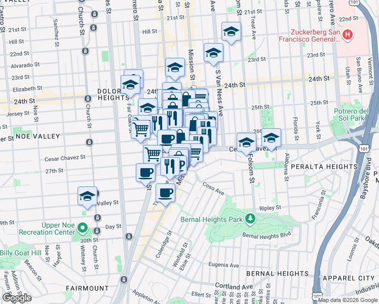 map of restaurants, bars, coffee shops, grocery stores, and more near in San Francisco