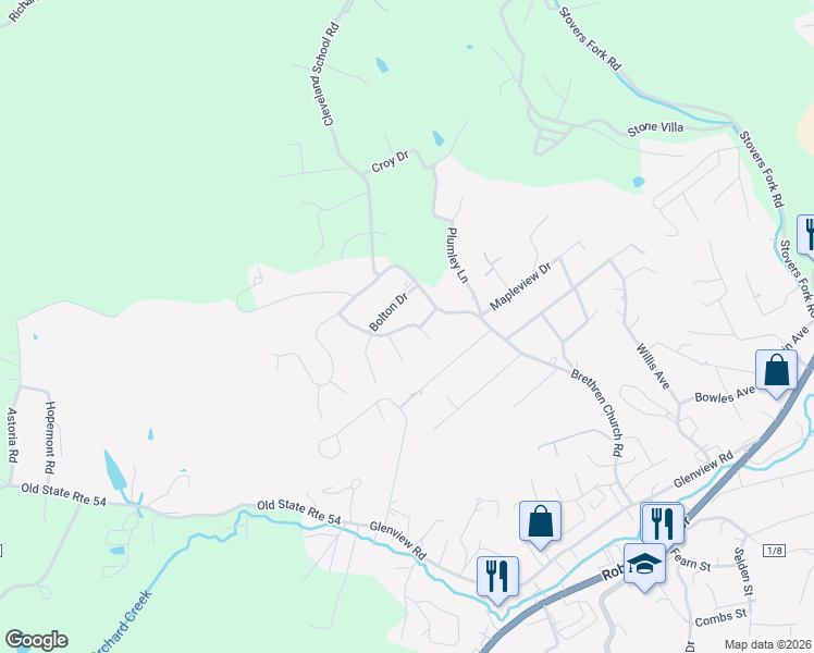 map of restaurants, bars, coffee shops, grocery stores, and more near 204 Bolton Drive in Beckley