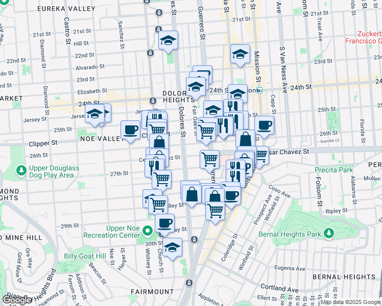 map of restaurants, bars, coffee shops, grocery stores, and more near 3771 Cesar Chavez in San Francisco
