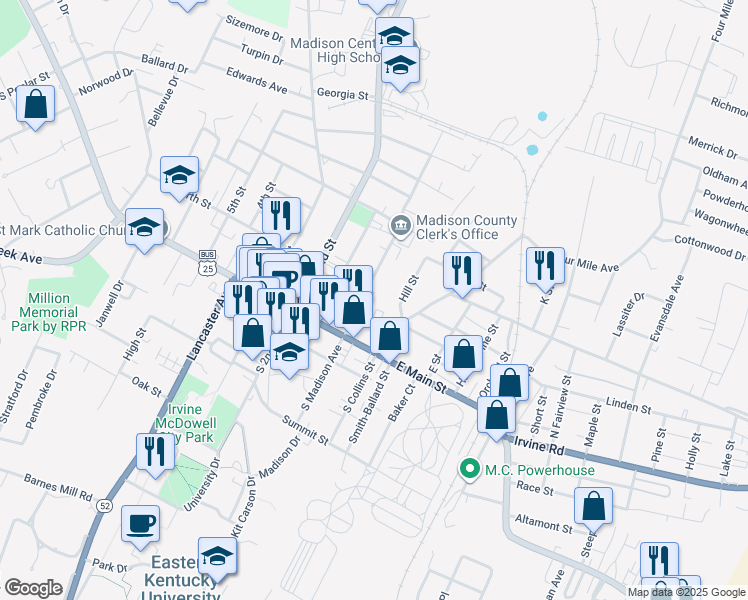 map of restaurants, bars, coffee shops, grocery stores, and more near 237 East Irvine Street in Richmond