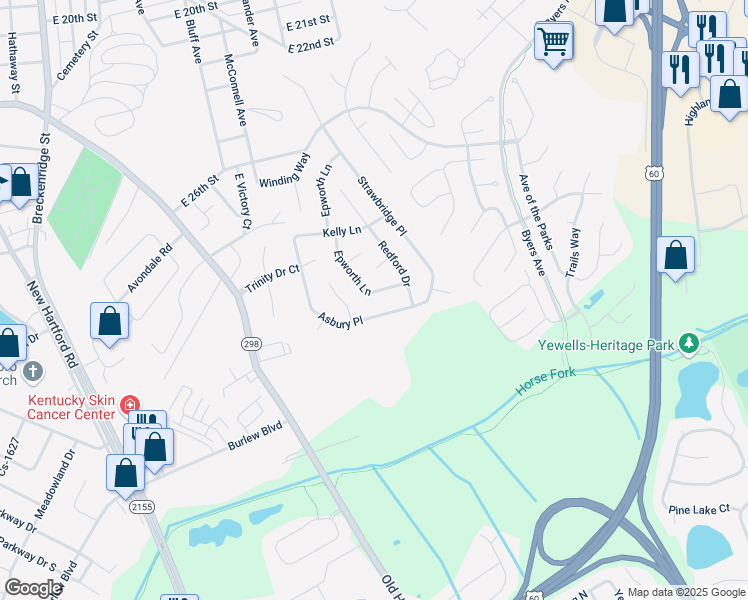 map of restaurants, bars, coffee shops, grocery stores, and more near 1817 Asbury Place in Owensboro