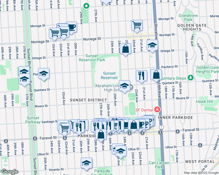 map of restaurants, bars, coffee shops, grocery stores, and more near 2139 26th Avenue in San Francisco