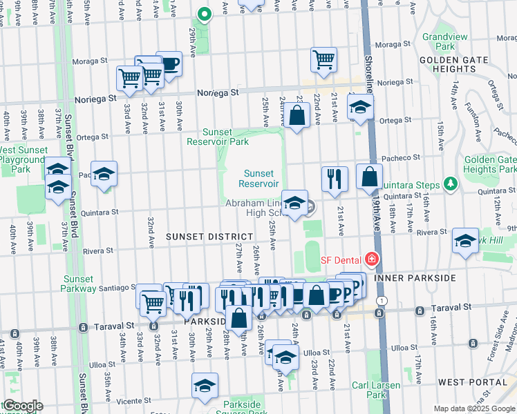 map of restaurants, bars, coffee shops, grocery stores, and more near 2139 26th Avenue in San Francisco