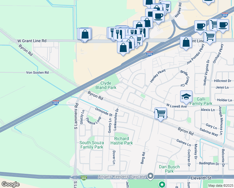 map of restaurants, bars, coffee shops, grocery stores, and more near 2973 Rugby Court in Tracy