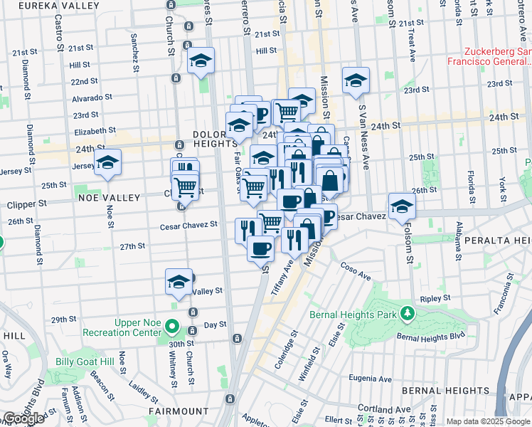 map of restaurants, bars, coffee shops, grocery stores, and more near in San Francisco