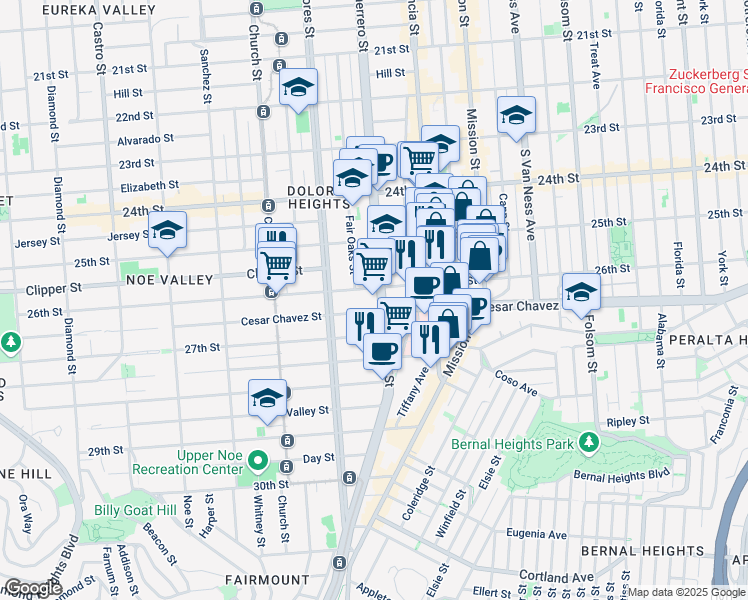 map of restaurants, bars, coffee shops, grocery stores, and more near in San Francisco