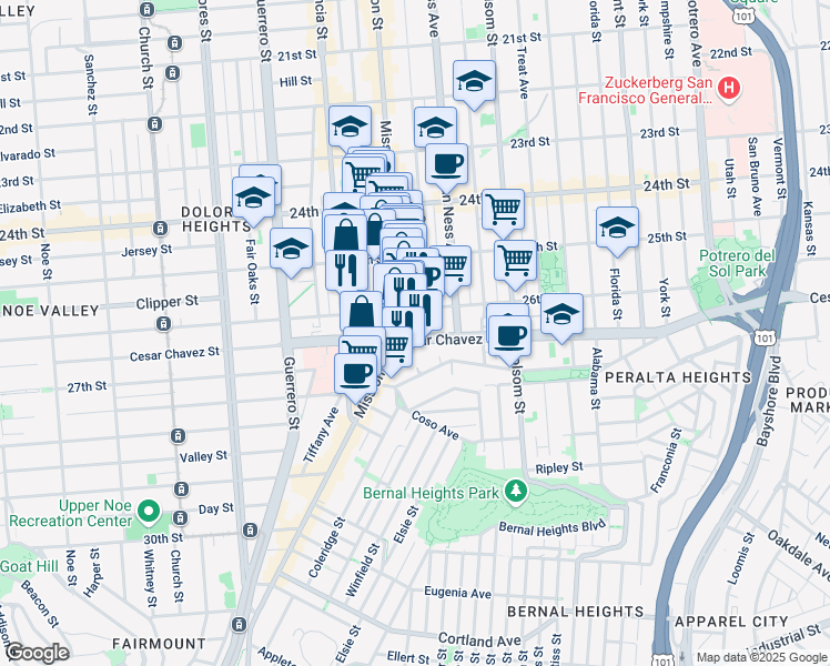 map of restaurants, bars, coffee shops, grocery stores, and more near in San Francisco