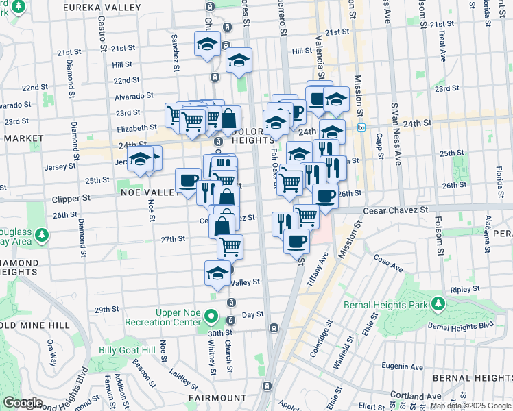 map of restaurants, bars, coffee shops, grocery stores, and more near in San Francisco