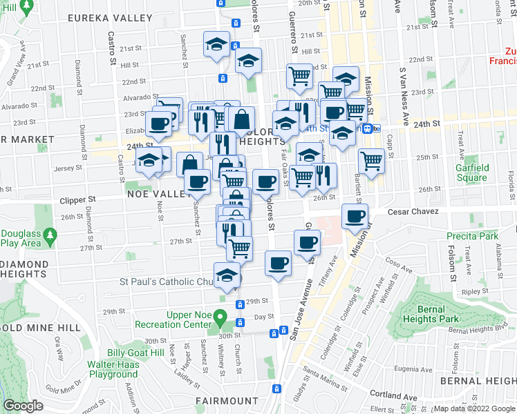 map of restaurants, bars, coffee shops, grocery stores, and more near in San Francisco