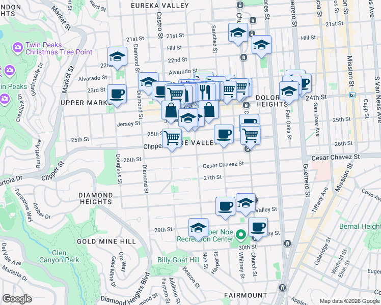 map of restaurants, bars, coffee shops, grocery stores, and more near in San Francisco
