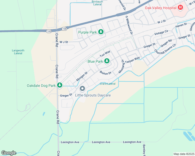 map of restaurants, bars, coffee shops, grocery stores, and more near Pindos Court in Oakdale
