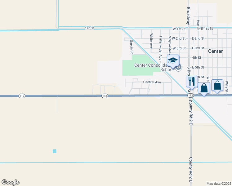 map of restaurants, bars, coffee shops, grocery stores, and more near 48451 Colorado 112 in Center