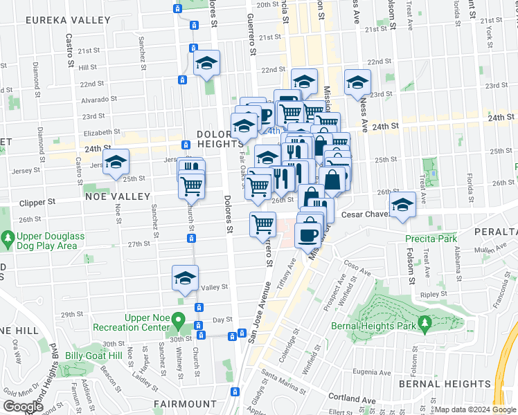 map of restaurants, bars, coffee shops, grocery stores, and more near in San Francisco