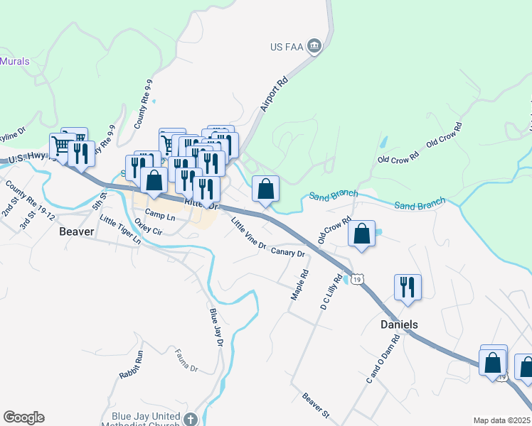 map of restaurants, bars, coffee shops, grocery stores, and more near 147 Trenton Lane in Beaver