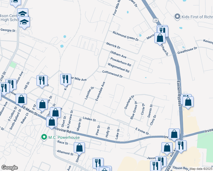 map of restaurants, bars, coffee shops, grocery stores, and more near 333 Douglas Court in Richmond
