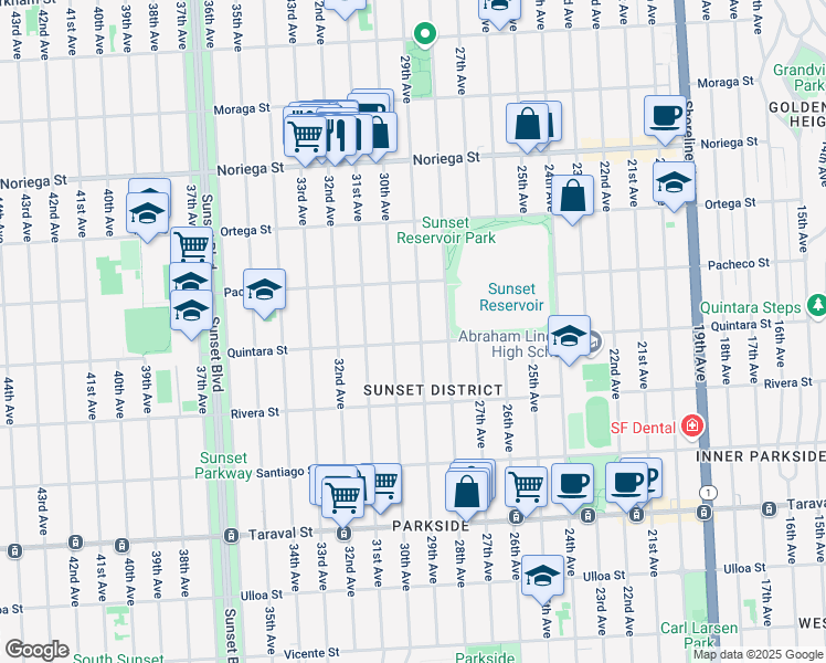 map of restaurants, bars, coffee shops, grocery stores, and more near 2055 29th Avenue in San Francisco