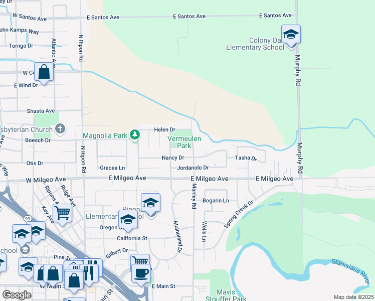 map of restaurants, bars, coffee shops, grocery stores, and more near 774 Vermeulen Drive in Ripon