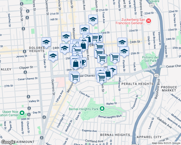 map of restaurants, bars, coffee shops, grocery stores, and more near 3251 26th Street in San Francisco