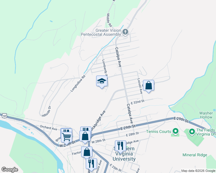 map of restaurants, bars, coffee shops, grocery stores, and more near 3501 Lombardy Avenue in Buena Vista