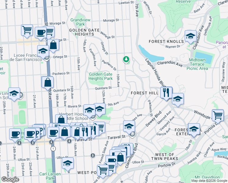 map of restaurants, bars, coffee shops, grocery stores, and more near in San Francisco