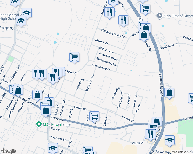 map of restaurants, bars, coffee shops, grocery stores, and more near 333 Douglas Court in Richmond
