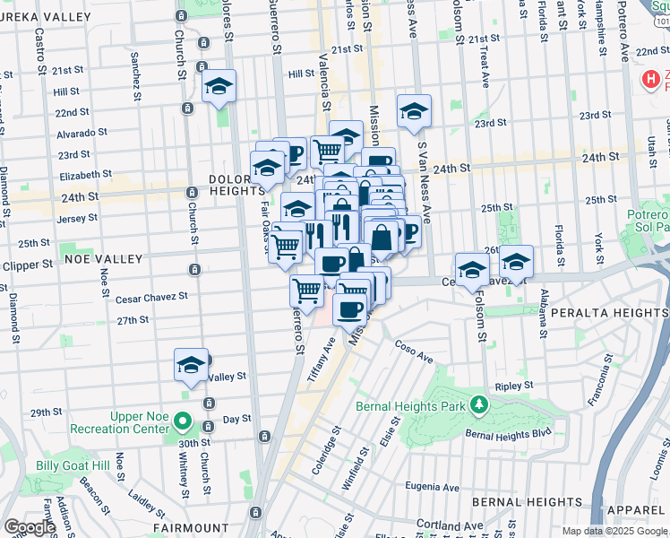 map of restaurants, bars, coffee shops, grocery stores, and more near in San Francisco