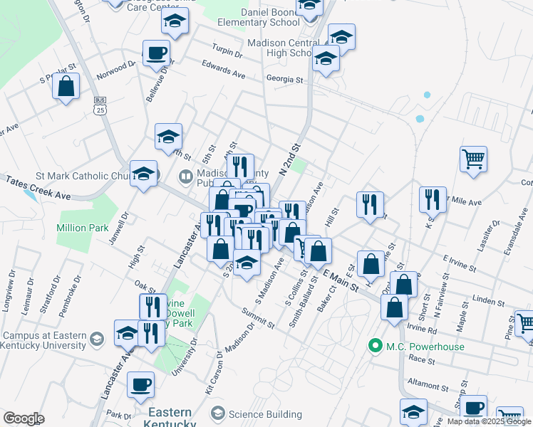 map of restaurants, bars, coffee shops, grocery stores, and more near 135 West Irvine Street in Richmond