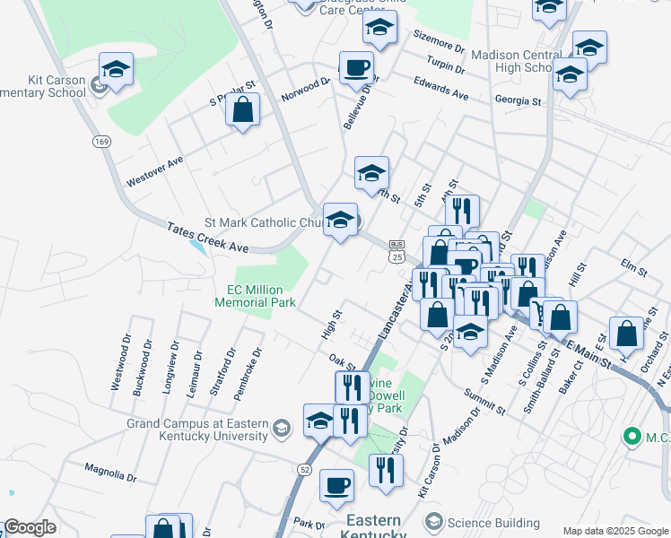 map of restaurants, bars, coffee shops, grocery stores, and more near 145 1/2 Parrish Avenue in Richmond