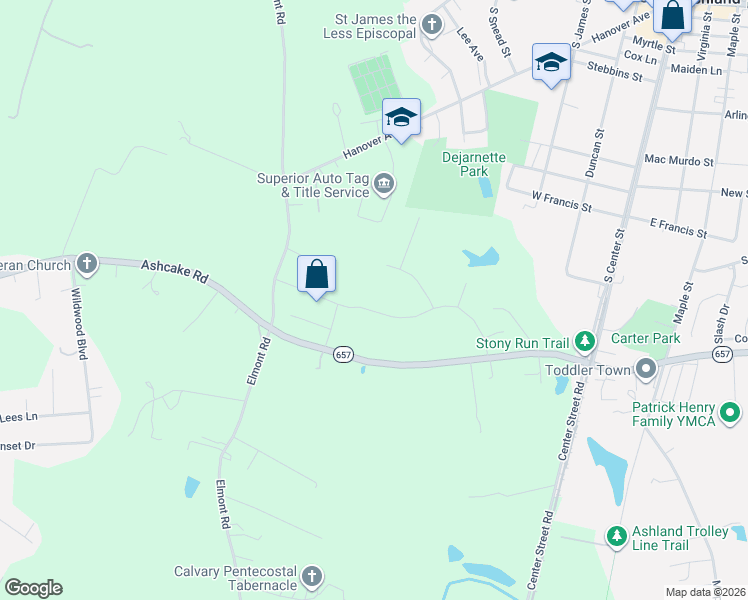map of restaurants, bars, coffee shops, grocery stores, and more near 11374 Ashcake Road in Ashland