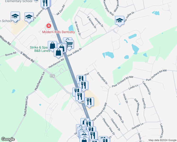 map of restaurants, bars, coffee shops, grocery stores, and more near 133 Chase Way in Elizabethtown
