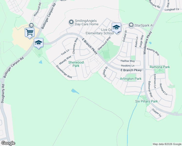 map of restaurants, bars, coffee shops, grocery stores, and more near 6581 Byron Lane in San Ramon