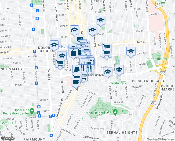 map of restaurants, bars, coffee shops, grocery stores, and more near in San Francisco