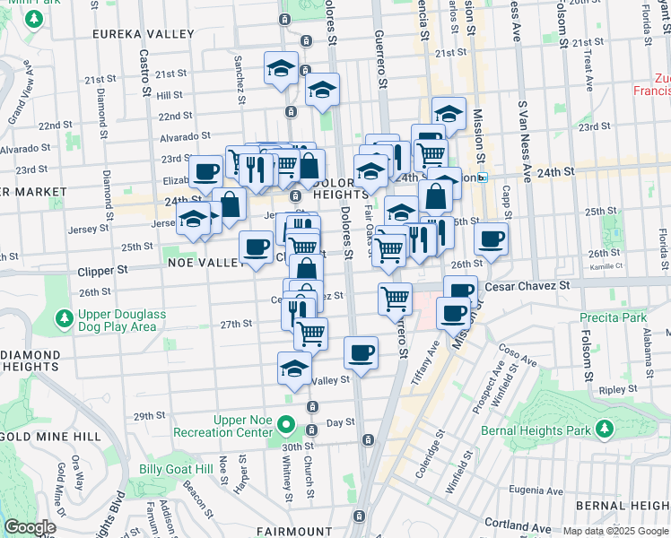 map of restaurants, bars, coffee shops, grocery stores, and more near in San Francisco