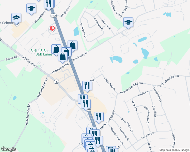 map of restaurants, bars, coffee shops, grocery stores, and more near 133 Chase Way in Elizabethtown