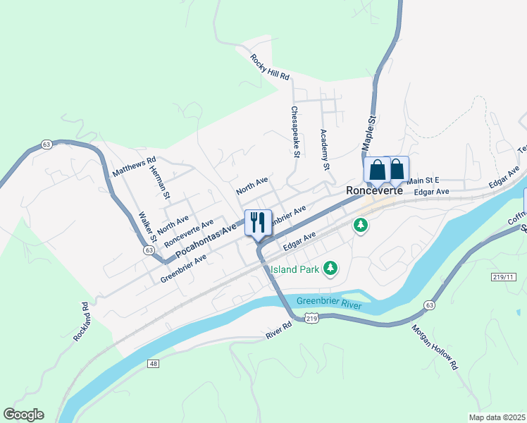 map of restaurants, bars, coffee shops, grocery stores, and more near 699 Pocahontas Ave in Ronceverte