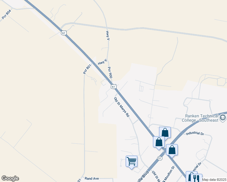 map of restaurants, bars, coffee shops, grocery stores, and more near 1505 North Kingshighway Street in Perryville
