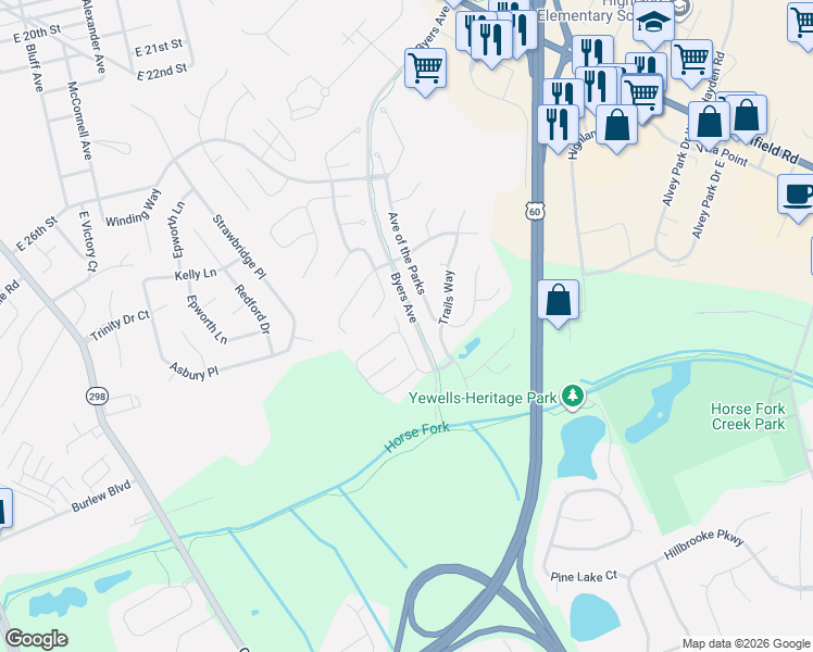map of restaurants, bars, coffee shops, grocery stores, and more near 3121 Village Gate Cove in Owensboro