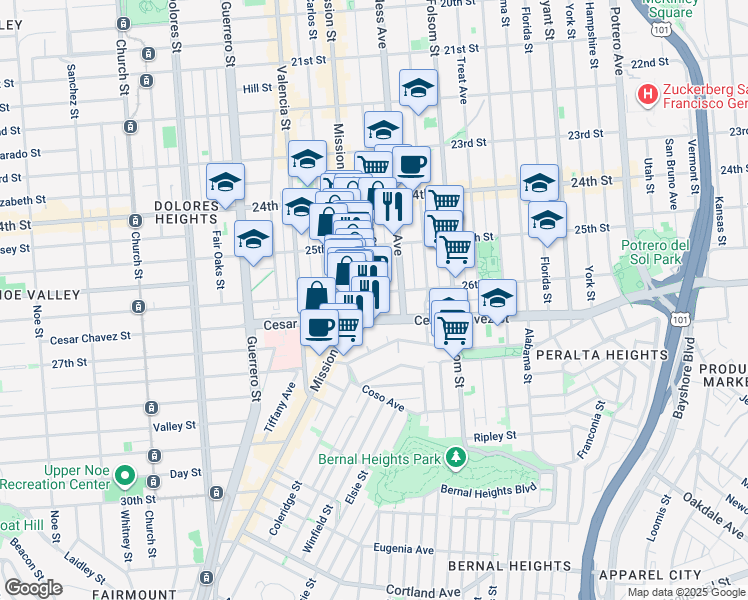 map of restaurants, bars, coffee shops, grocery stores, and more near 3353 26th Street in San Francisco