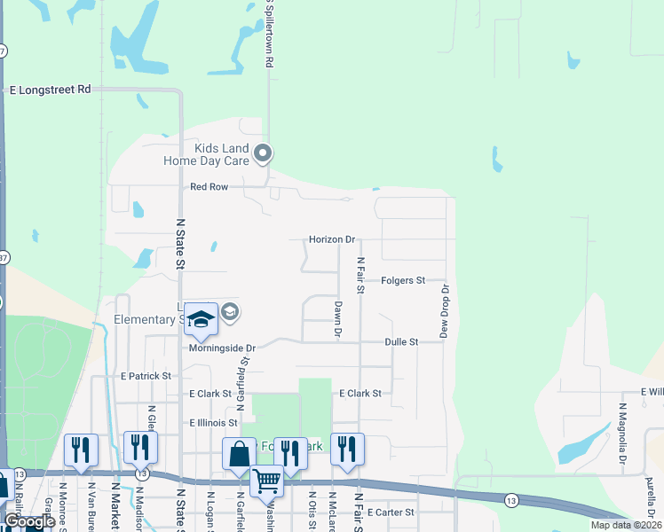 map of restaurants, bars, coffee shops, grocery stores, and more near 800-846 New Day Way in Marion
