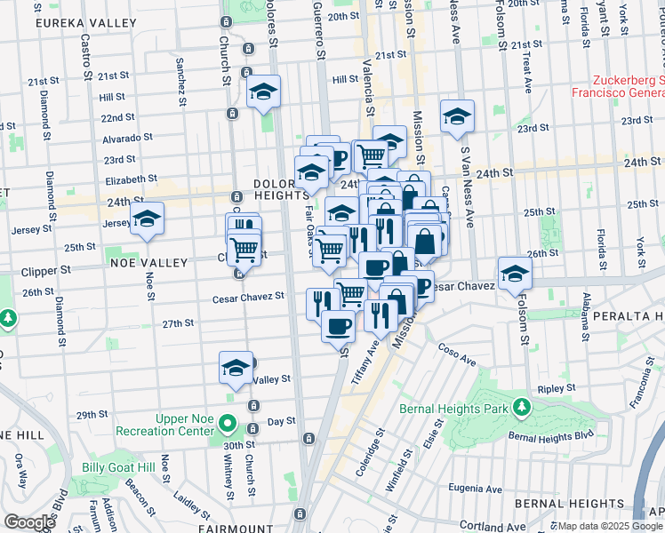 map of restaurants, bars, coffee shops, grocery stores, and more near in San Francisco