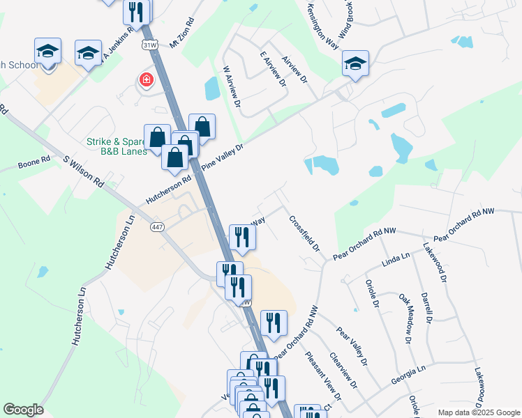 map of restaurants, bars, coffee shops, grocery stores, and more near 133 Chase Way in Elizabethtown